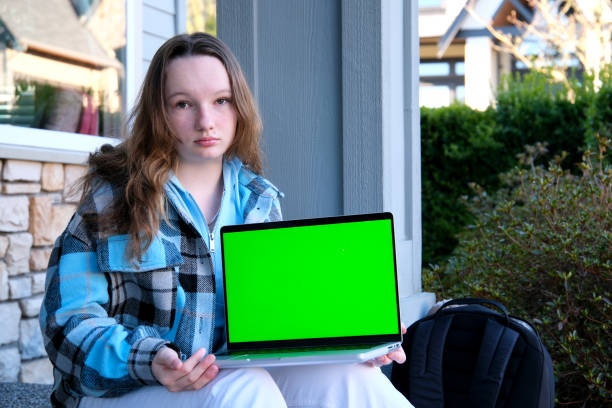 istock Chroma Key Green Screen Laptop Computer Girl 1828315716
