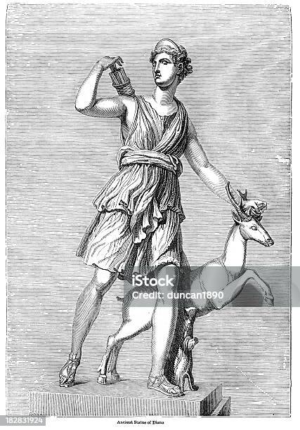 Ancienne Statue De La Déesse De La Princesse Diana Vecteurs libres de droits et plus d'images vectorielles de Artémis - Déesse - Artémis - Déesse, Chasseur, D'autrefois