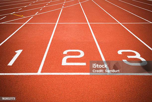 The First Three Startup Lines For Track Stock Photo - Download Image Now - Running Track, Sports Track, Starting Line