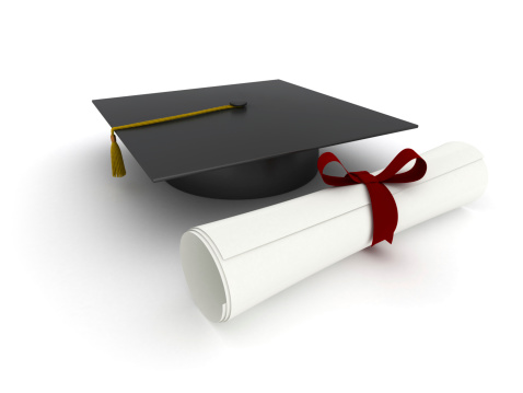 Diploma and Graduation Cap. Digitally Generated Image isolated on white background