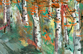 Birch trees - watercolor painting
