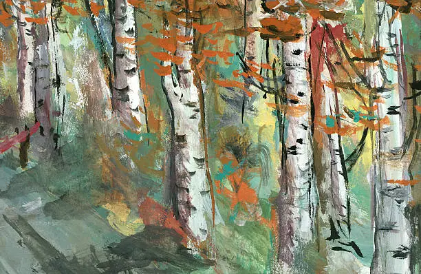 Photo of Birch trees - watercolor painting