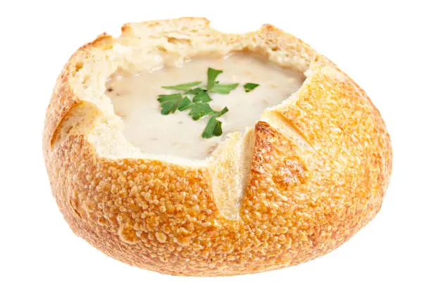 Photo of New England Clam Chowder Soup In A Bread Bowl