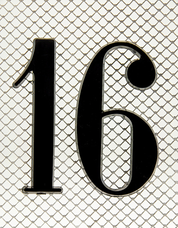 The number 16 on silver mesh.