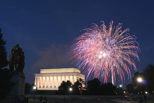 Photo of Bold fireworks, above the Lincoln Memorial in Washington, DC
