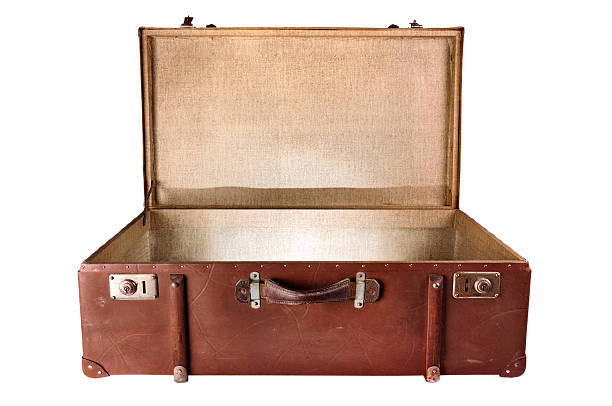 ビンテージスーツケース白で分離 - luggage packing suitcase old ストックフォトと画像