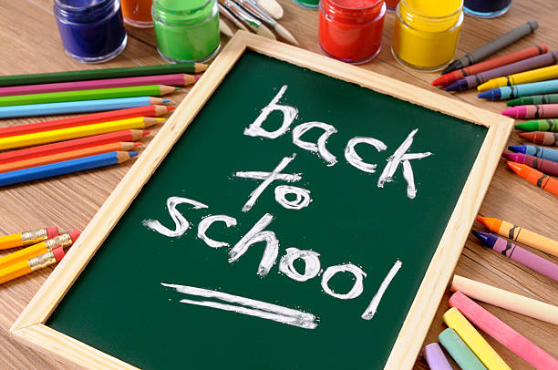 istock A back to school chalkboard surrounded by colored pencils 182835206