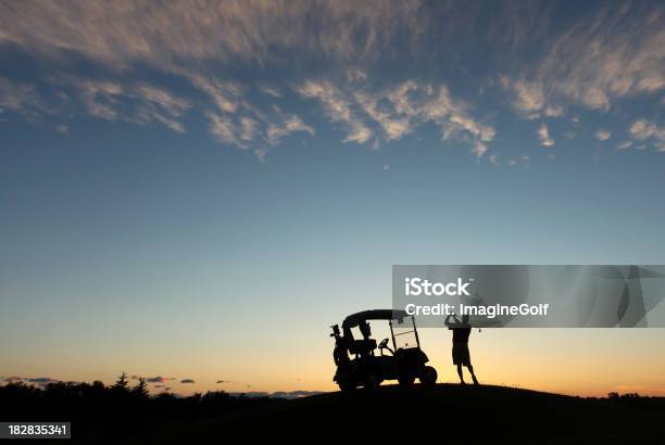 Golfer Silhouette Foto de stock y más banco de imágenes de Cochecito de Golf - Cochecito de Golf, Colina, Una persona