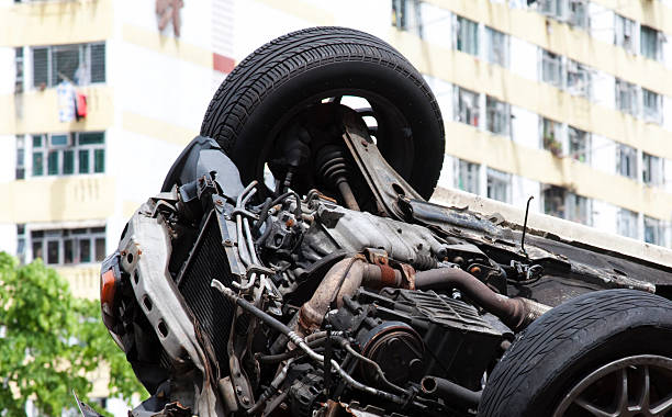 istock Car Accident - Overturned Wreck on the Streets 182835757