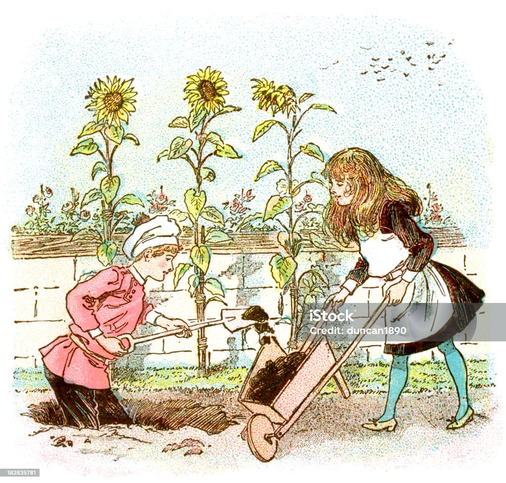 Victorian dzieci z Ogrodnictwo - Zbiór ilustracji royalty-free (Ogrodnictwo - Zajęcie rekreacyjne)