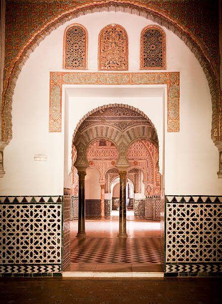 참되다 알카자 내륙발, 세빌랴 스페인 - seville alcazar palace sevilla arch 뉴스 사진 이미지