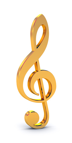 Music concept. Neon, pink treble clef on a dark background.