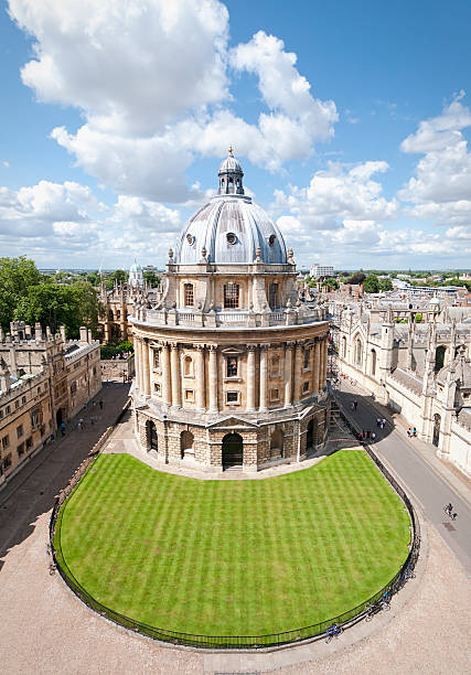 Radcliffe Camera in Oxford High angle view of the famous Palladian style building in Radcliffe Square, Oxford, UK. It was built between 1737 and 1749, and houses one of Oxford University's libraries. radcliffe camera stock pictures, royalty-free photos & images