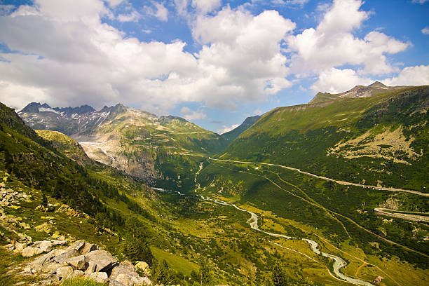 Furka and Grimsel Pass View over the passes Furka and Grimsel in the swiss alps. grimsel pass photos stock pictures, royalty-free photos & images