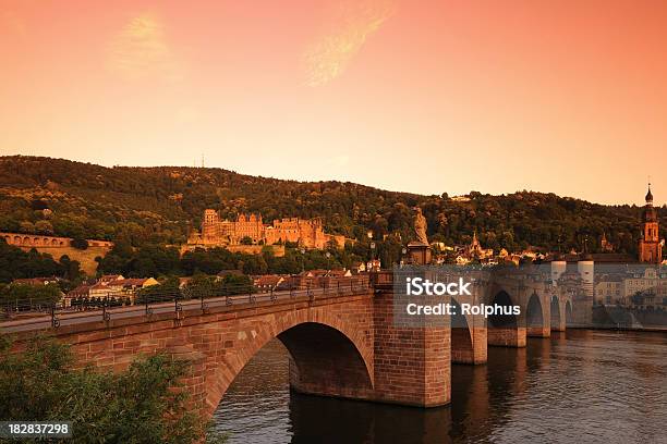 Palace Heidelberg Bridge View Summer Sunset Stock Photo - Download Image Now - Bridge - Built Structure, Heidelberg - Germany, Arch - Architectural Feature