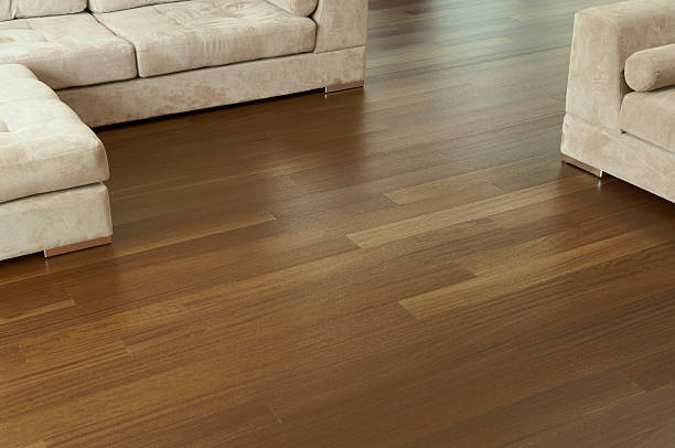 istock Light brown hardwood floor with beige sofa set 182838102