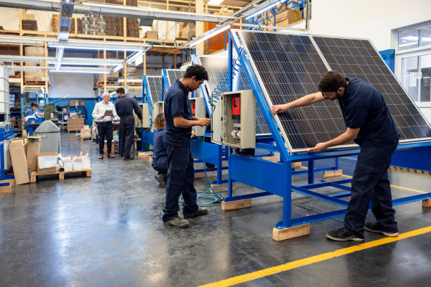 istock Engineers installing solar panels at a manufacturing factory 1828385352