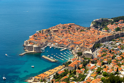 Aerial view of old city Dubrovnik in a beautiful summer day, Croatia