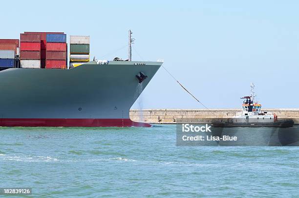 Container Ship And Tugboat Stock Photo - Download Image Now - Accidents and Disasters, Barge, Blue