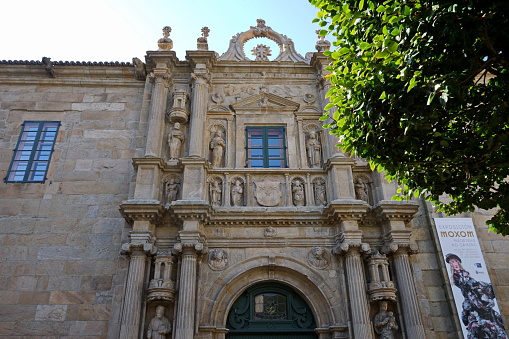 Building of the 'Colexio de Fonseca' on 'Rúa do Franco' street in Santiago de Compostela. It currently houses the 'Biblioteca Xeral da Universidade' Santiago de Compostela, Galicia, Spain 10092023