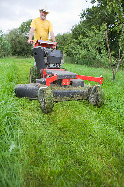 istock Contractor Cutting The Grass With A Heavy Mower 182840035