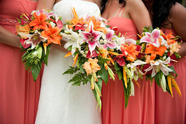 Tropical Bride and her bridesmaids stock photo