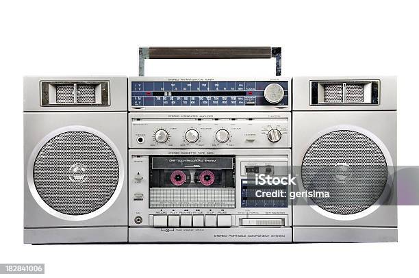 1980 Er Silver Radio Boom Box Isoliert Auf Weiß Der Vorderseite Stockfoto und mehr Bilder von Radiorekorder