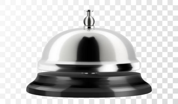 ilustrações de stock, clip art, desenhos animados e ícones de hotel service bell silver color. front view. realistic 3d vector illustration isolated on white background. - hotel bell service bell white background