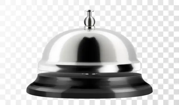 Vector illustration of Hotel service bell silver color. Front view. Realistic 3d vector illustration isolated on white background.
