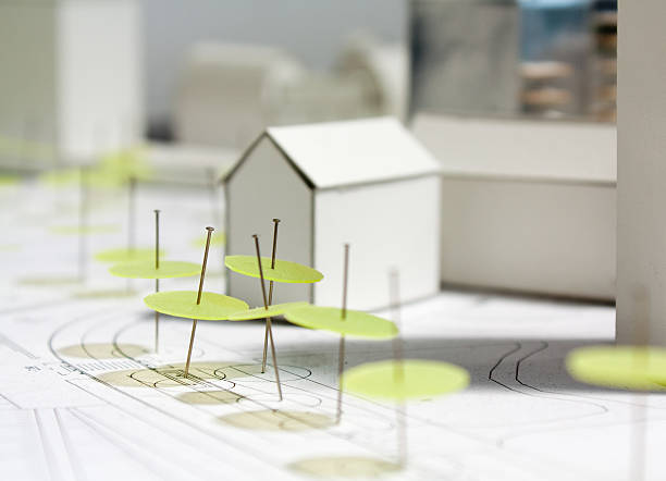 Architectural scale model - maquette Architectural scale model. Close-up on trees. autocad house plans stock pictures, royalty-free photos & images