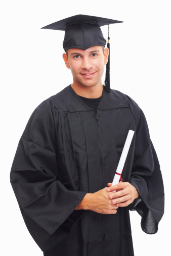 Smiling Young Guy Holding Graduation Certificate Stock Photo - Download ...