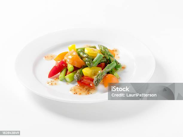 Asparagus And Pepper Salad With Italian Dressing Stock Photo - Download Image Now - Asparagus, Plate, High Angle View