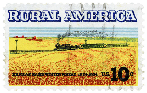 istock Kansas Rural America Wheat and Steam Train Postage Stamp 182844277