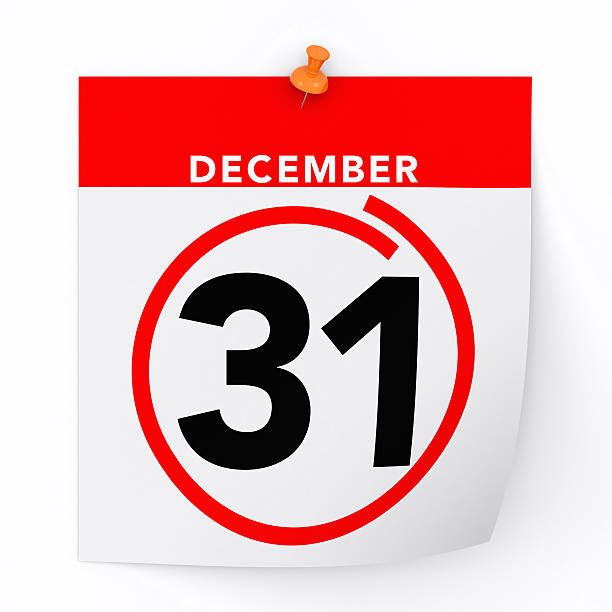 Calendar piece marking December 31st 3D Rendering number 31 stock pictures, royalty-free photos & images
