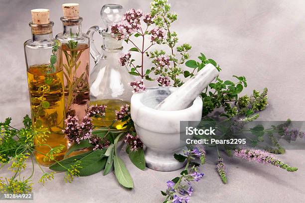 Herbs Oil And Vinegars Stock Photo - Download Image Now - Rosemary, Alternative Medicine, Basil