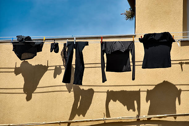 istock Black laundry on the line outdoor 182845242