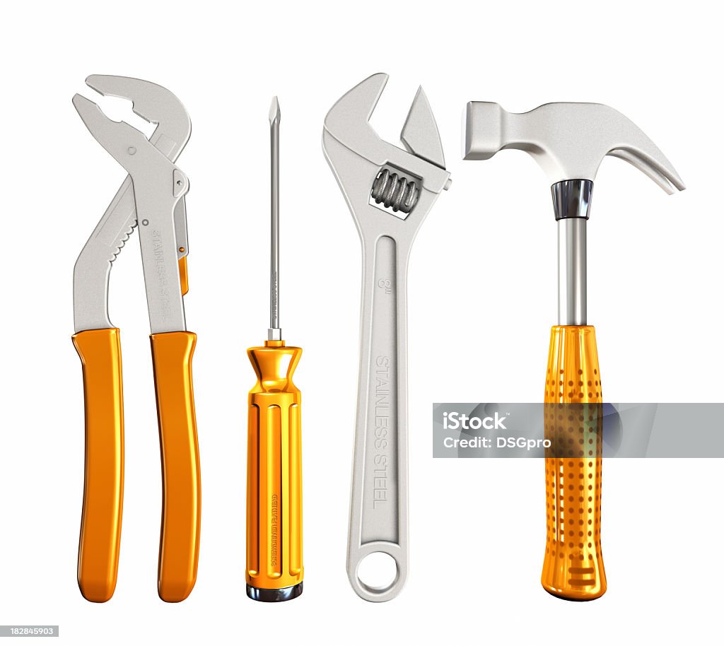 Basic tools for hardware repair Different tools isolated on white. Cut Out Stock Photo