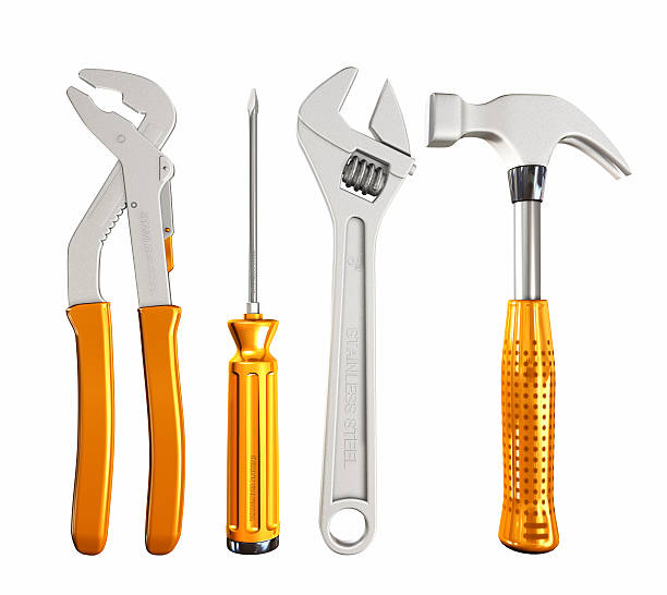 Basic tools for hardware repair Different tools isolated on white. pliers stock pictures, royalty-free photos & images