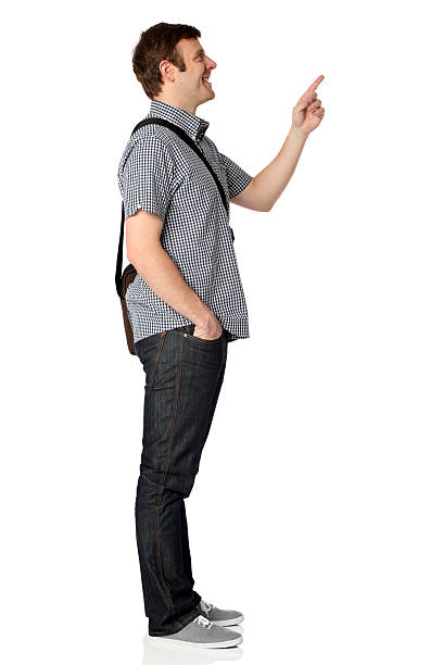 istock Man carrying shoulder bag and smiling 182846057