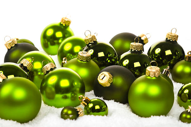 Collection of Apple Green Baubles in Snow