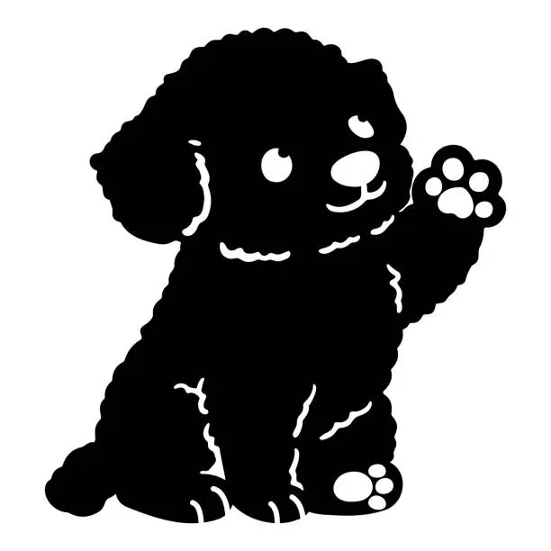 Vector illustration of Flat colored silhouette of Chihuahua Poodle Mix Puppy sitting waving hand