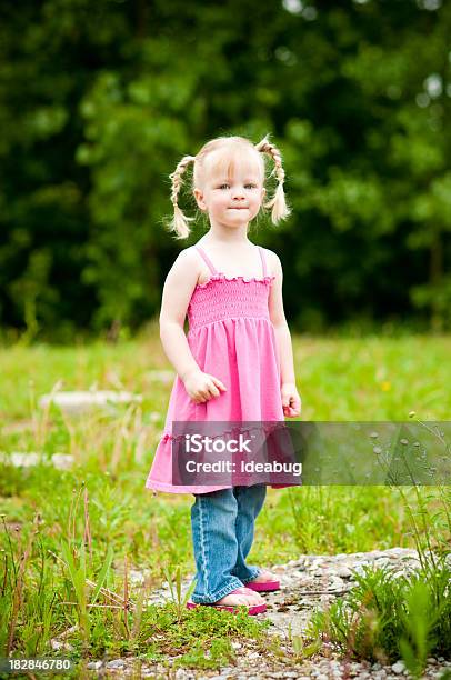 Niña Rubia De Pie En Un Campo Al Aire Libre Foto de stock y más banco de imágenes de 2-3 años - 2-3 años, Aire libre, Campo - Tierra cultivada