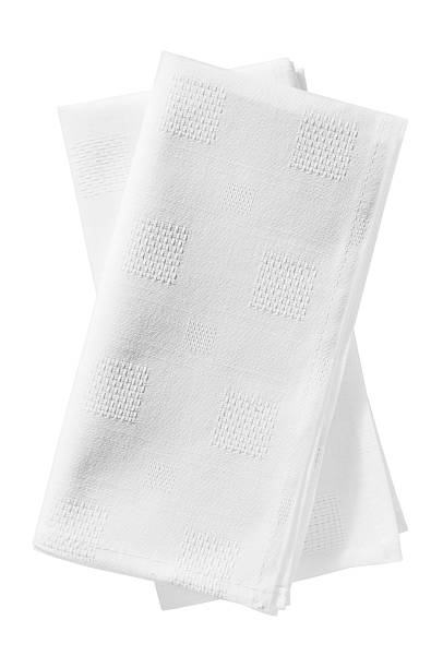 istock Crisp white linen serviettes on a white background 182847106