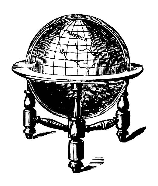 Globe | Early Woodblock Illustrations "Antique illsutration of a globe centered on America, isolated on white. Very high XXXL resolution image scanned at 600 dpi. Published by Bruce's New York Typefoundry (George Bruce's Sons) in 1882. CLICK ON THE LINKS BELOW TO SEE SIMILAR IMAGES:" black and white map of united states stock illustrations