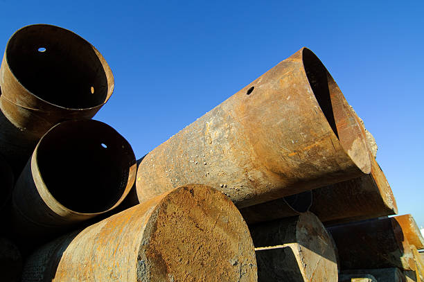 istock Rusty steel-pipes against blue sky 182848856