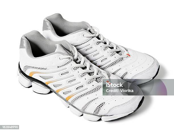 Foto de Calçados De Running Em Branco e mais fotos de stock de Borracha - Material - Borracha - Material, Branco, Calçados Esportivos