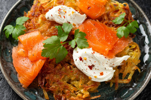 istock Potato rosti with smoked salmon and soft cheese. 1828491890
