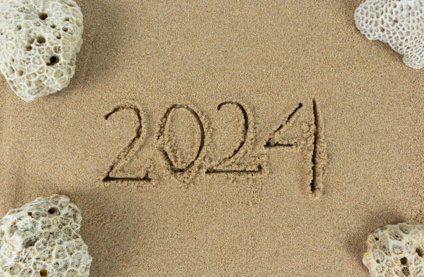 istock Handwritten 2024 on clean beach sand. Happy New Year 1828496780