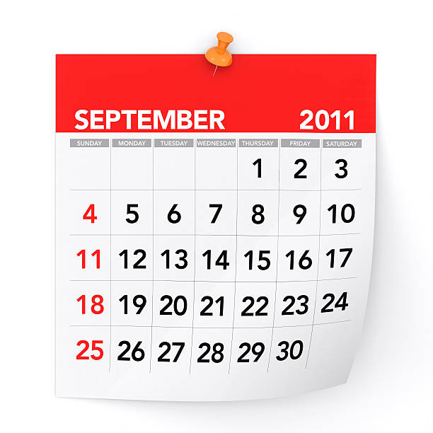 сентябрь 2011-календарь - september calendar 2012 three dimensional shape стоковые фото и изображения