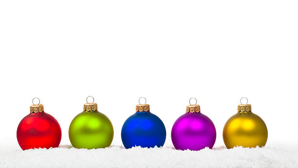 colorido bauble - snow fake snow isolated christmas ornament - fotografias e filmes do acervo